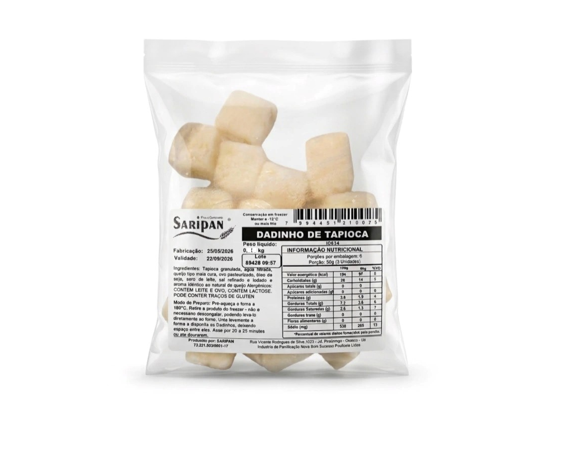 DADINHO DE TAPIOCA COM QUEIJO MEIA CURA CONGELADO SARIPAN 300 G (CX 25 PCT)